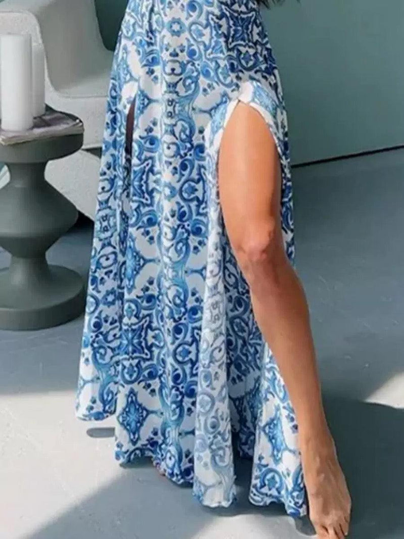 Louis Abstract Maxi Dress in Blue - Alamode By Akanksha