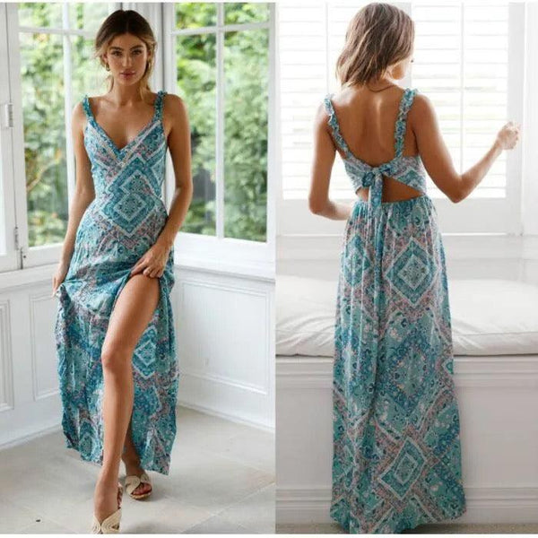 Haven Slit Maxi Dress in Blue