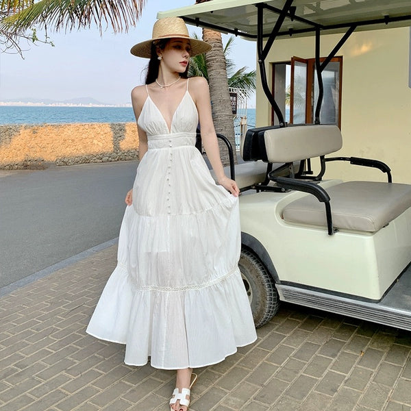 Pearl Boho Summer Maxi Dress in White