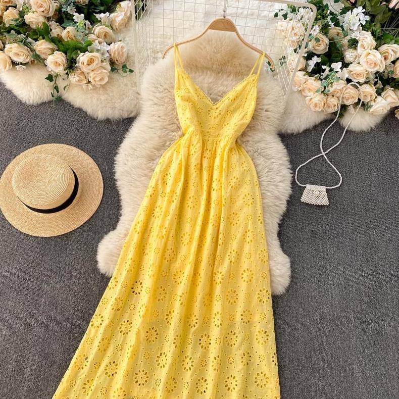 Joey Cotton Eyelet Midi Dress In Yellow