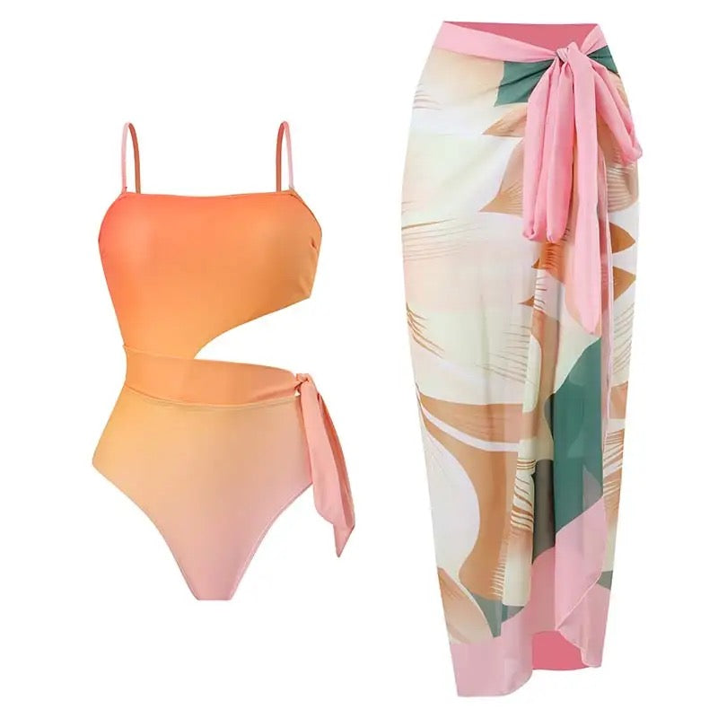 Sunset swimsuit with Sarong Skirt