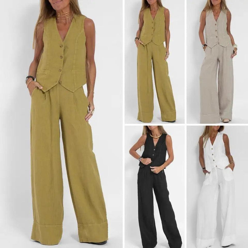 Laiden Statement Linen Vest Suit with Pants - Alamode By Akanksha