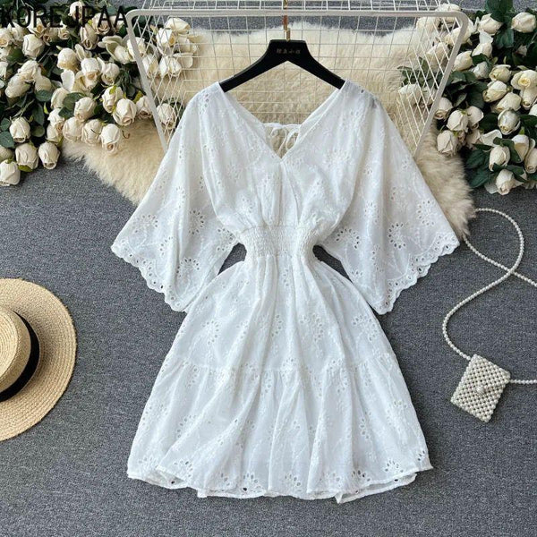 Summer square neck tie white chiffon one-piece dress female dress - Shop  annechen One Piece Dresses - Pinkoi
