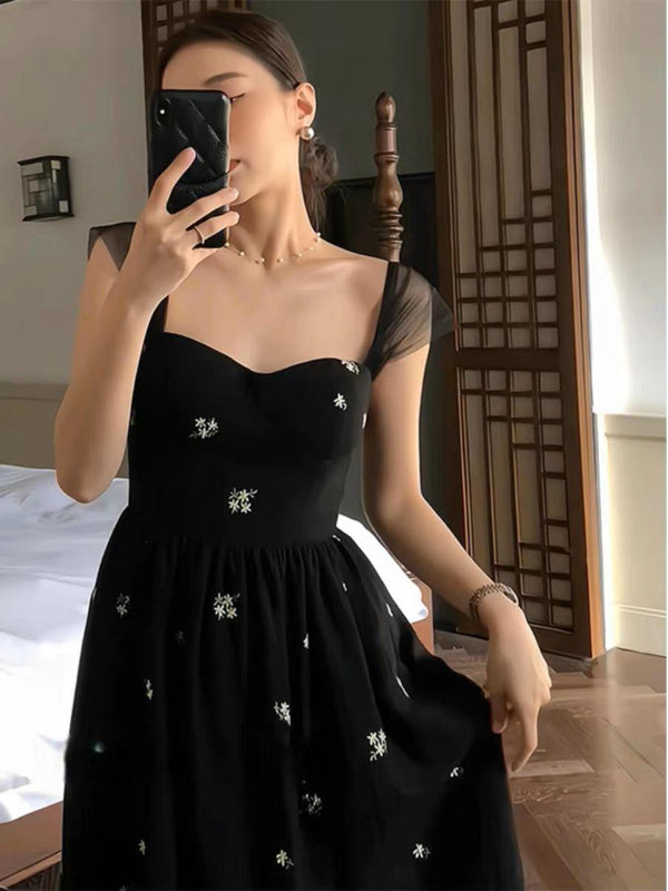 Black Sleeveless Chic Ruffled Party Evening Dress Women Korean Vintage  Hepburn Prom Dress 2024 Summer Elegant Bodycon Long Dress - AliExpress