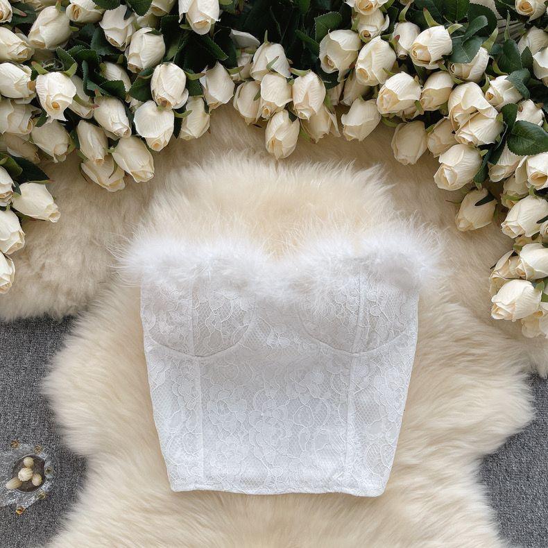 Verve Fur detail strapless bustier top