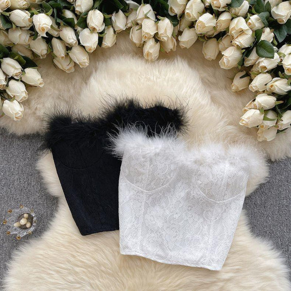 Verve Fur detail strapless bustier top