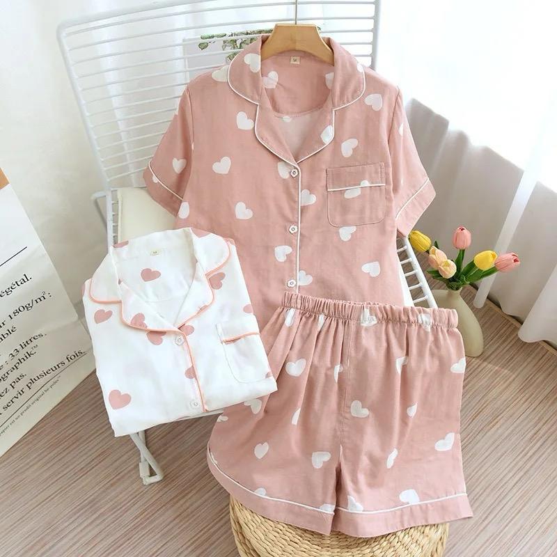 Salmon Heart Cotton Nightsuit