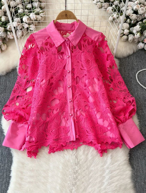 Pilbury Luxury Lace Blouse In Pink