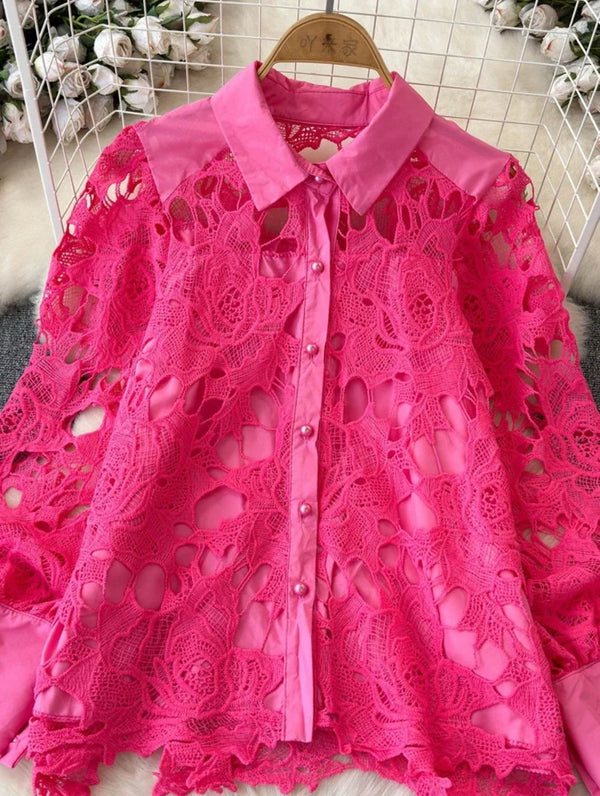 Pilbury Luxury Lace Blouse In Pink