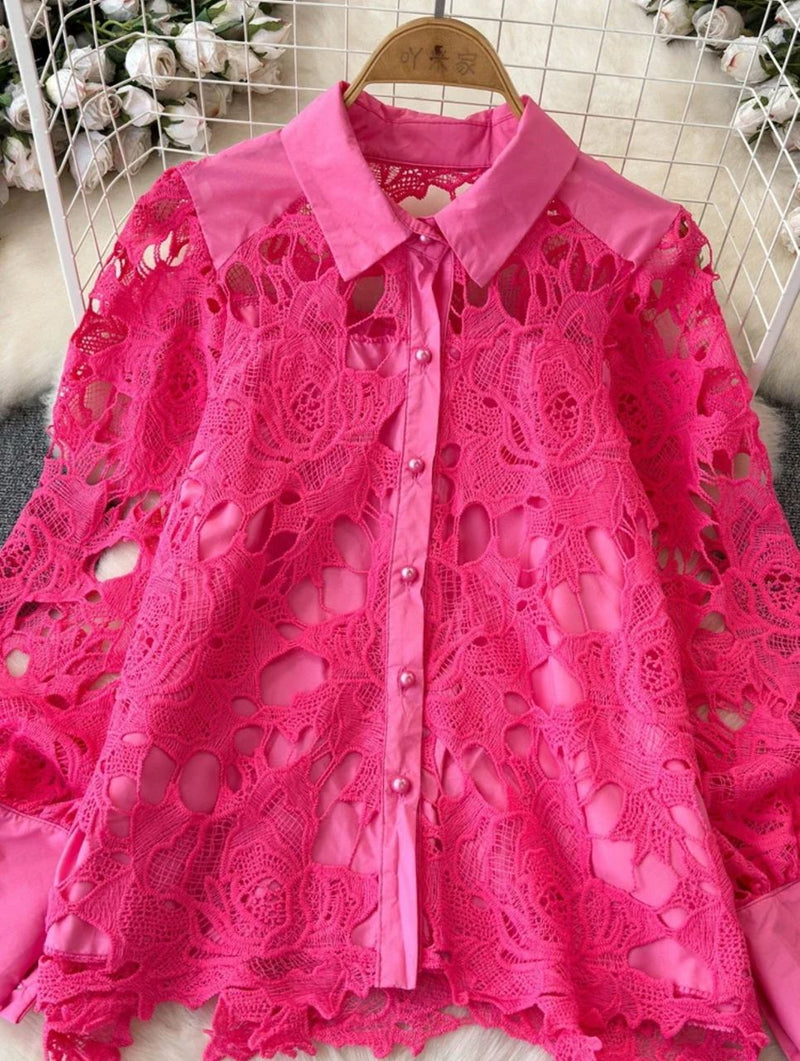 Pilbury Luxury Lace Blouse In Pink
