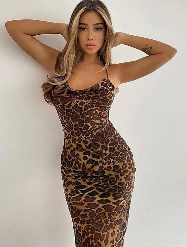 Leopard Print Bodycon Midi Dress