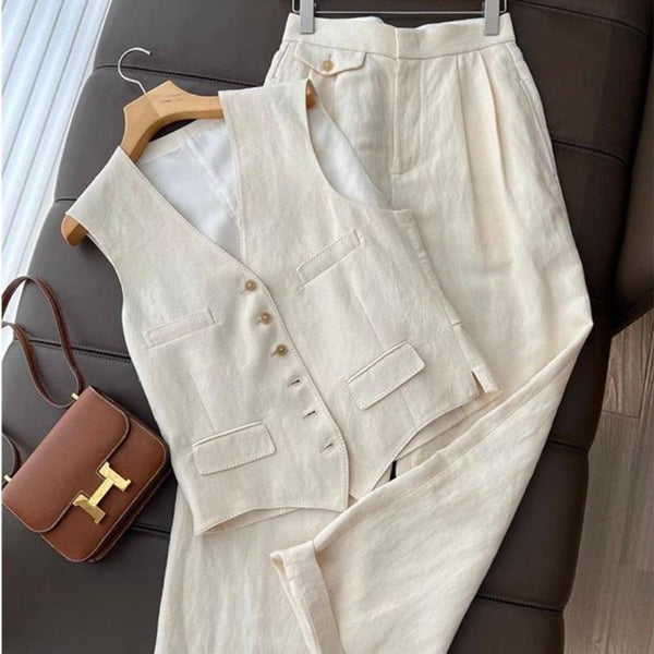 Brizo Statement Linen Vest Suit With Pants