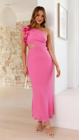 Amee Statement Oneshoulder Dress In Pink