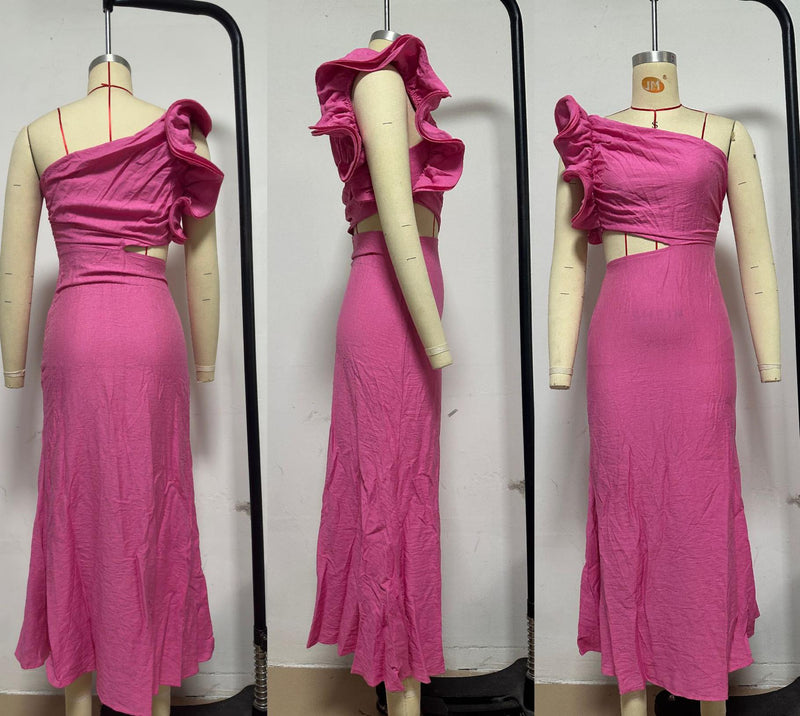 Amee Statement Oneshoulder Dress In Pink