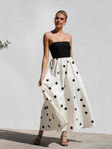 Rosin Polka Offshoulder Maxi Dress