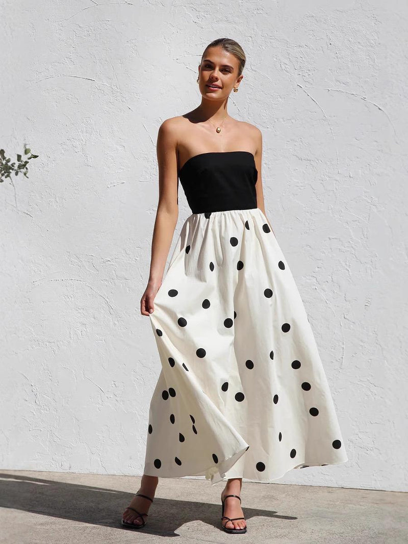 Rosin Polka Offshoulder Maxi Dress