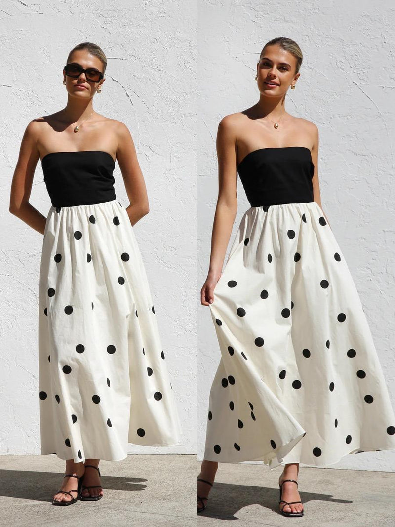 Rosin Polka Offshoulder Maxi Dress