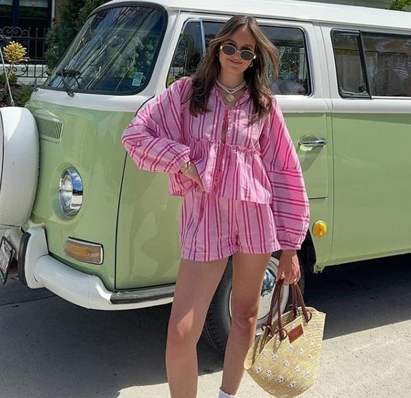 Lumina Striped Summer Coord In Pink