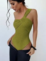 Neo One Shoulder Bodysuit In Green