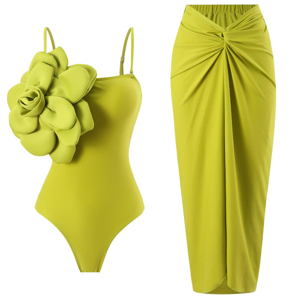 Kelly Rosette Swimsuit With Skirt In Neon