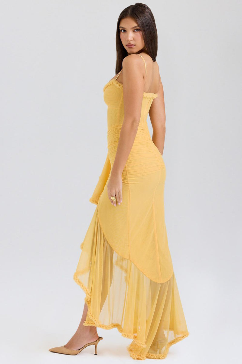 Alana Statement Bodycon Ruffled Dress In Yellow