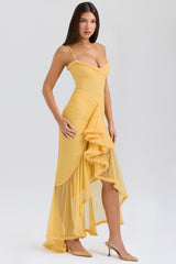 Alana Statement Bodycon Ruffled Dress In Yellow