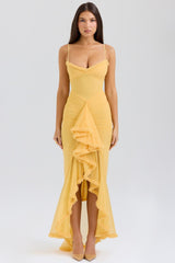 Alana Statement Bodycon Ruffled Dress In Yellow