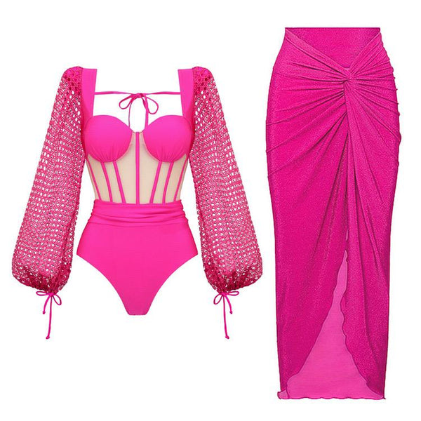 Rubby Luxe Swimsuit With Skirt In Pink
