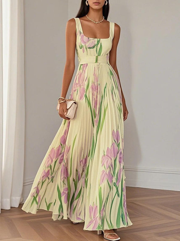 Pansy Floral Statement Maxi Dress In Yellow