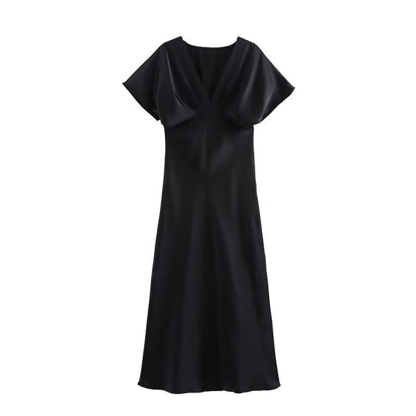 Lipasa Satin Midi Dress In Black