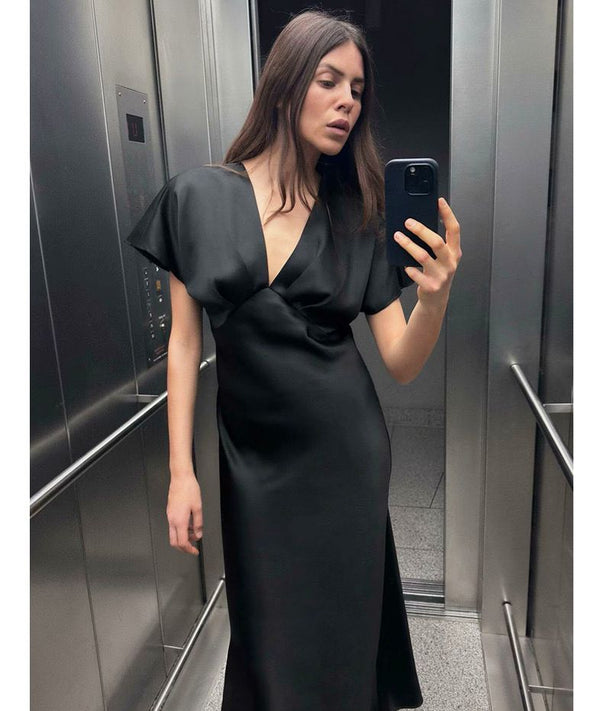 Lipasa Satin Midi Dress In Black