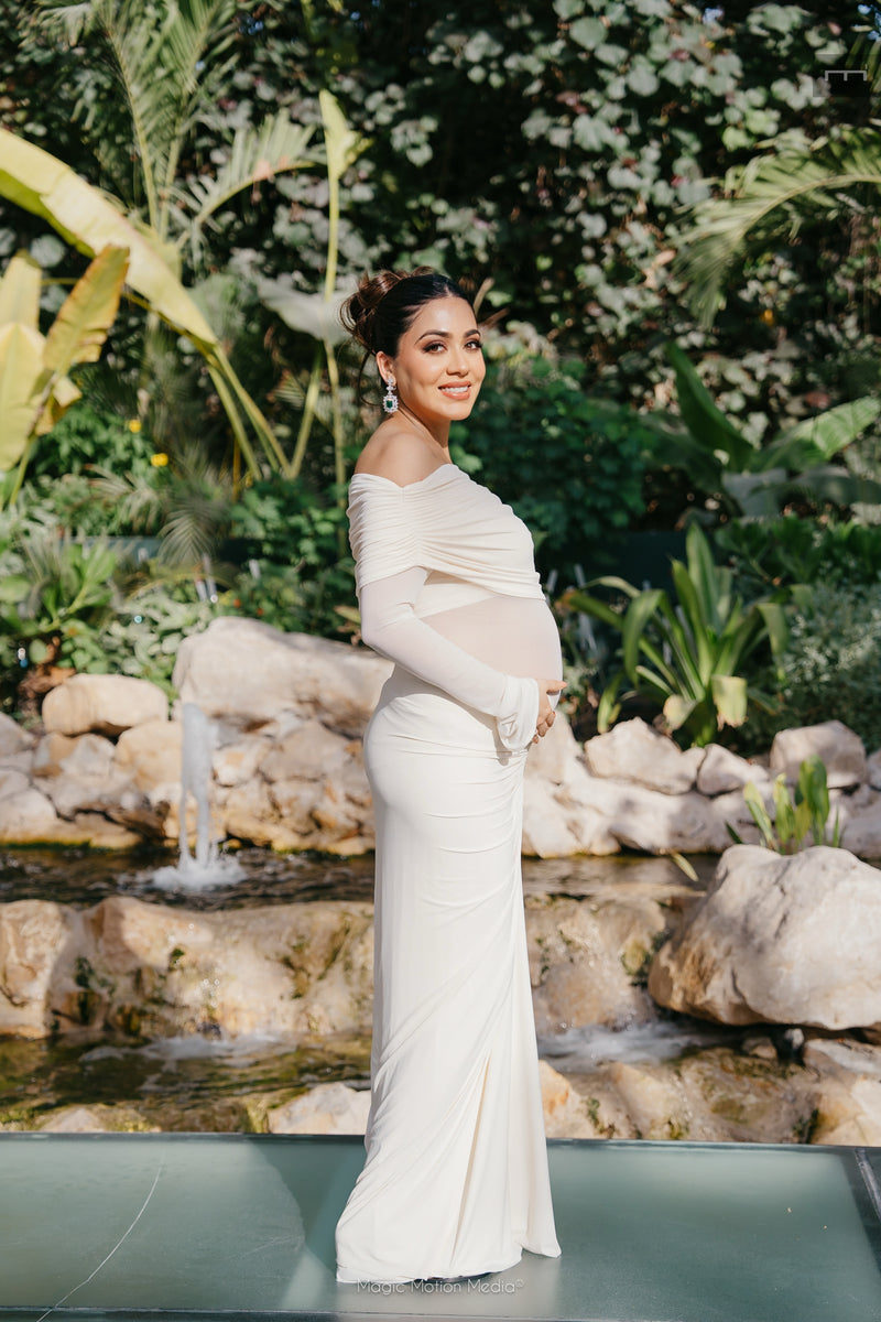 Saya Luxe Bodycon Maxi Dress in Offwhite