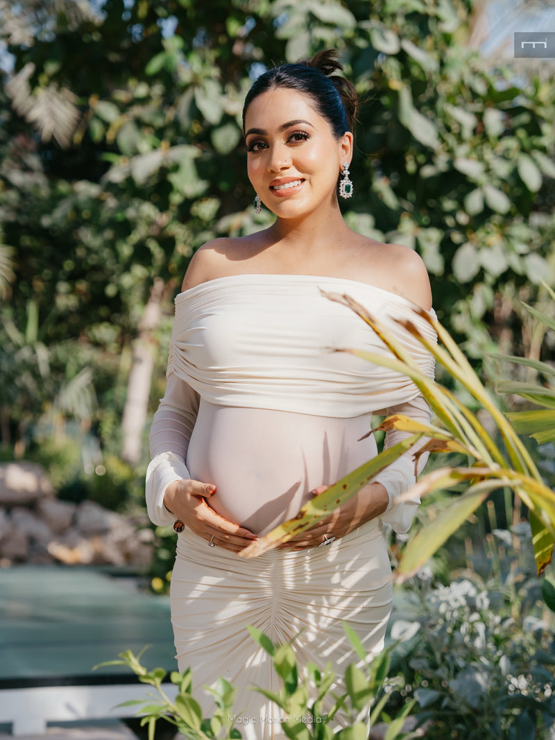 Saya Luxe Bodycon Maxi Dress in Offwhite