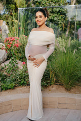 Saya Luxe Bodycon Maxi Dress in Offwhite