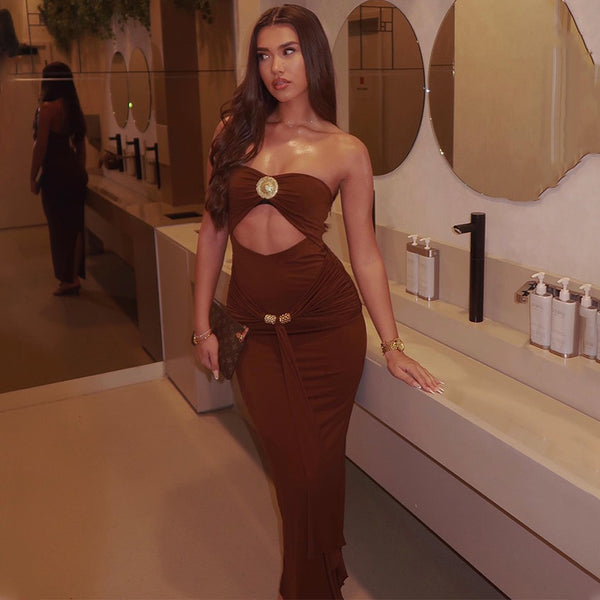 Freza Bodycon Maxi Dress In Rust