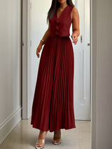 Sarine Luxe Vest Suit With Skirt In Maroon