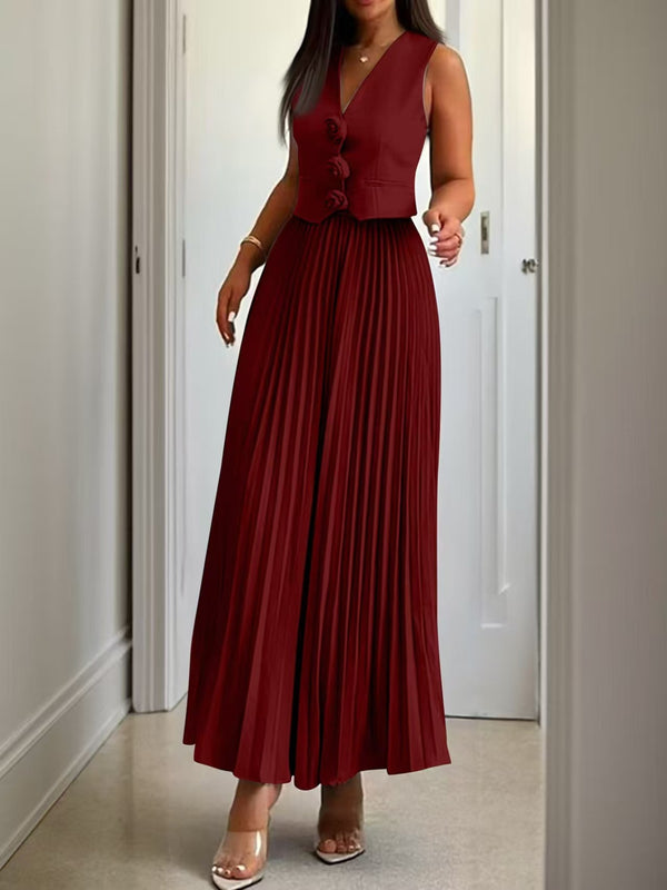 Sarine Luxe Vest Suit With Skirt In Maroon
