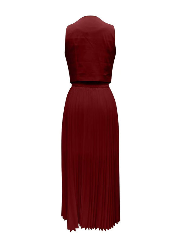 Sarine Luxe Vest Suit With Skirt In Maroon