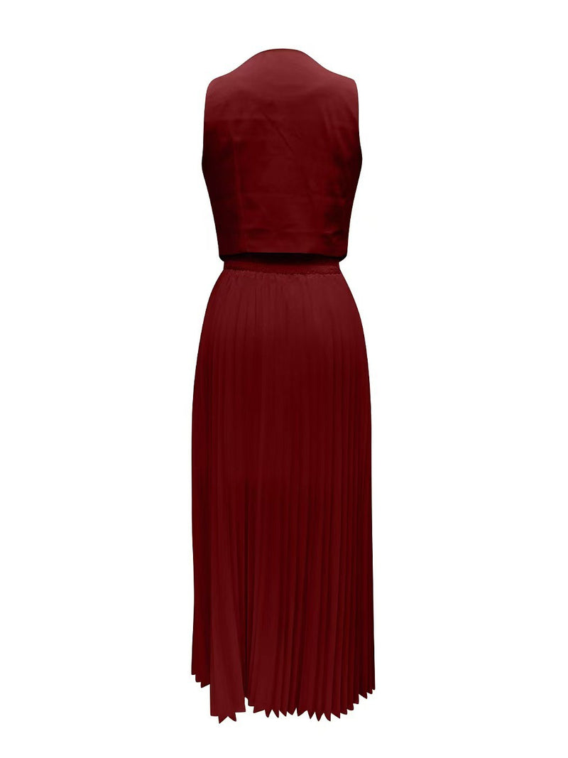 Sarine Luxe Vest Suit With Skirt In Maroon