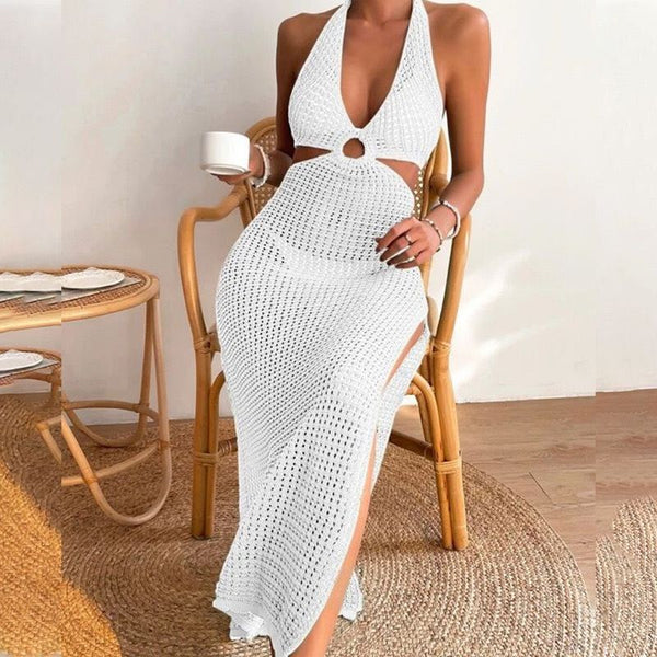 Marthey Soft Knit Dress- Resortwear In White