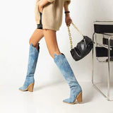 Denim Cowboy Blockheel Boots - Alamode By Akanksha