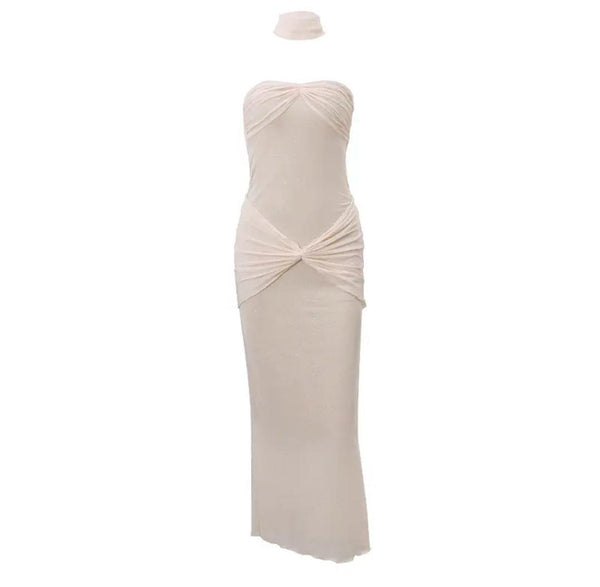 Lumia Offshoulder Sequined Party Dress In Beige