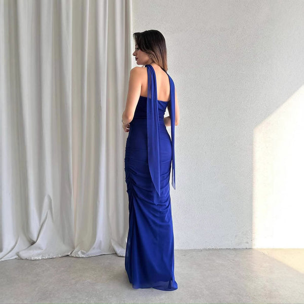 Alara Summer 2 Pcs Set - Set of Top And Skirt With Scarf In Navy Blue