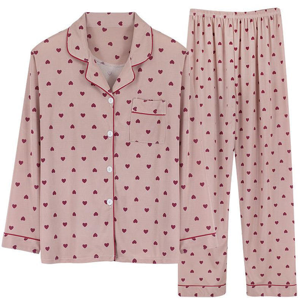 Emani Heart Print Nightsuit In Peach