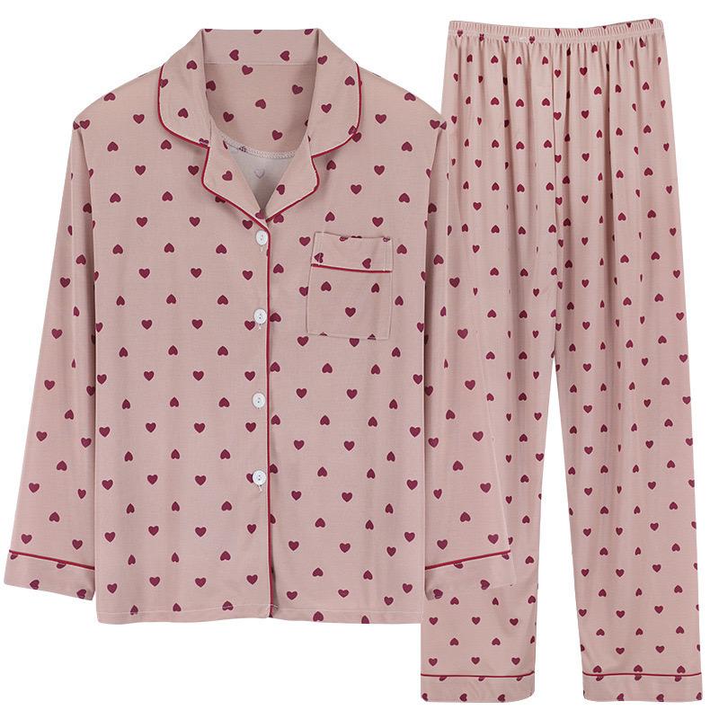 Emani Heart Print Nightsuit In Peach