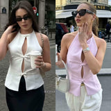 Hilton Statement Vest Knot Top In Pink