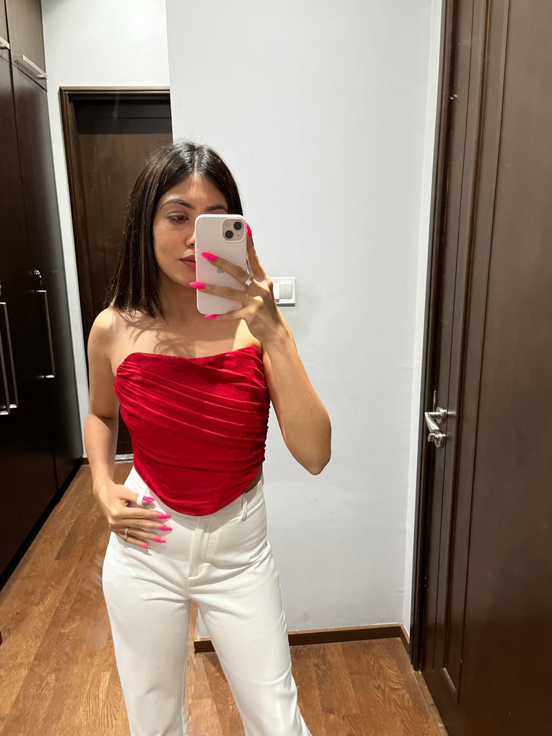 Athens Red Corset Mesh Top - Alamode By Akanksha