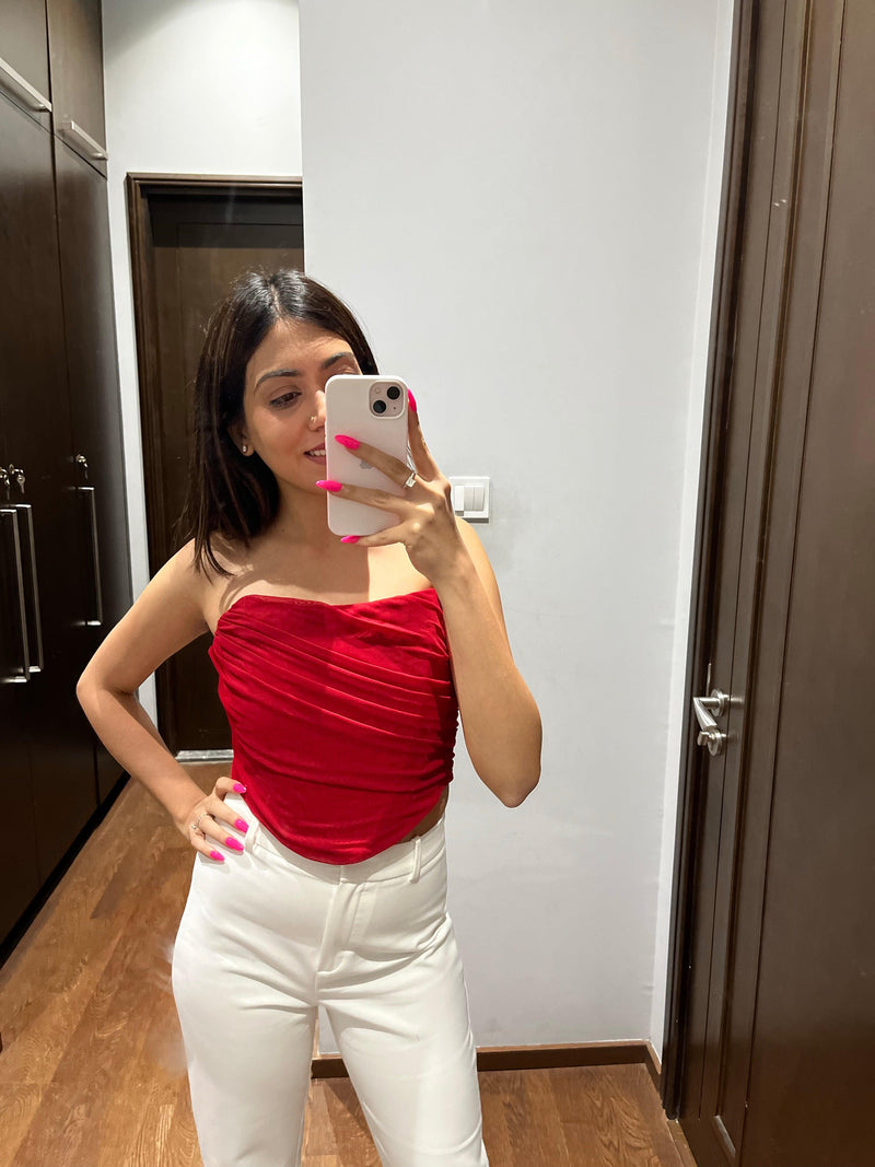 Athens Red Corset Mesh Top - Alamode By Akanksha