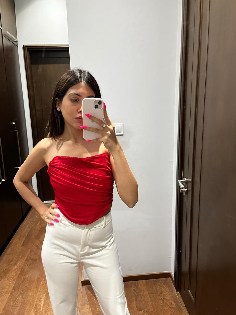 Athens Red Corset Mesh Top - Alamode By Akanksha