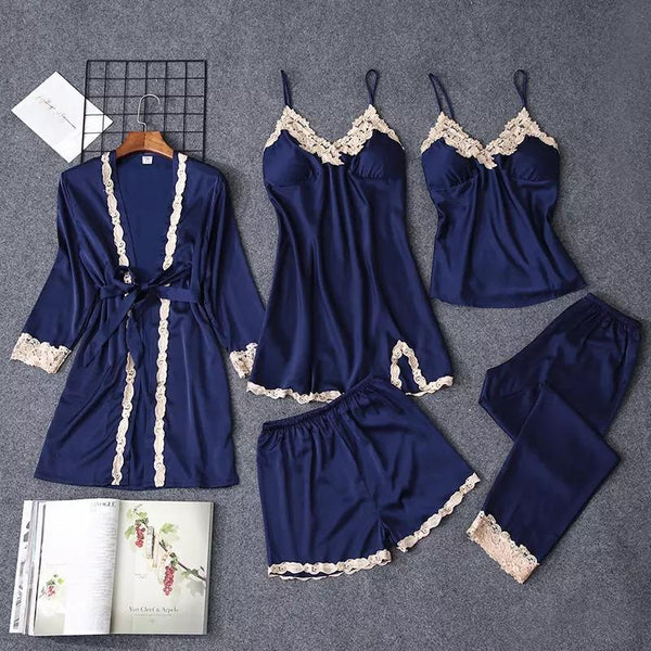 Women Navy Blue Satin Night Suit – La Lingerie